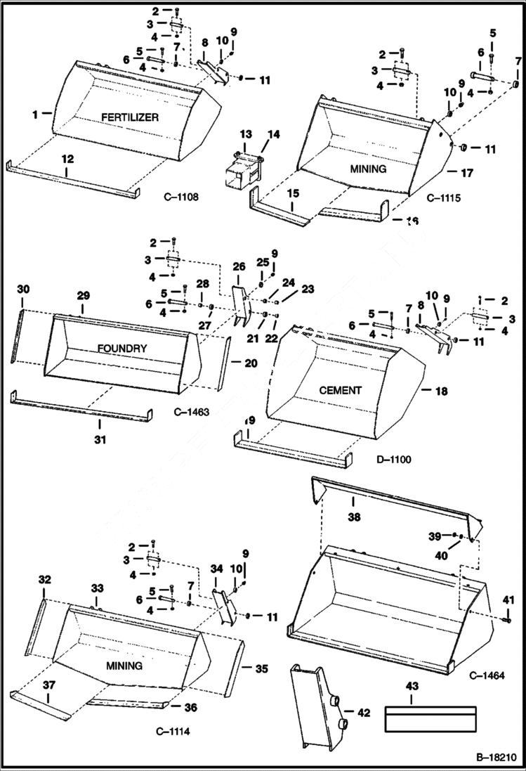 Схема запчастей Bobcat BUCKETS - BUCKETS - 444 & 500 Direct Mount Loader