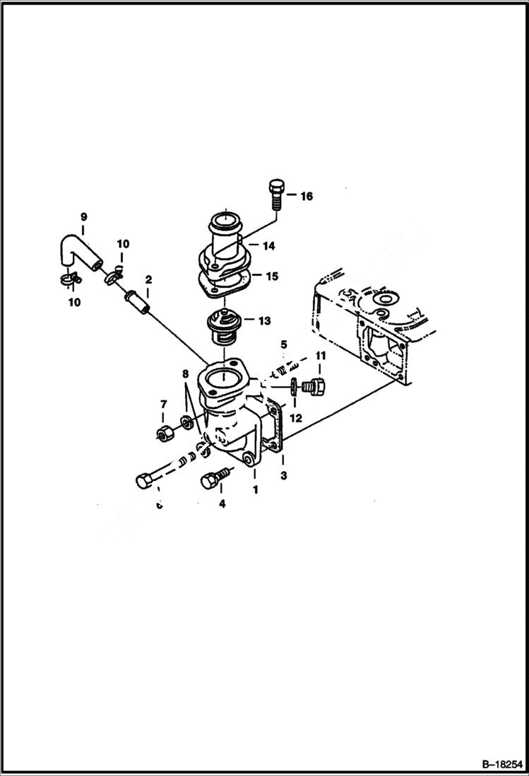 Схема запчастей Bobcat 331 - WATER FLANGE & THERMOSTAT POWER UNIT