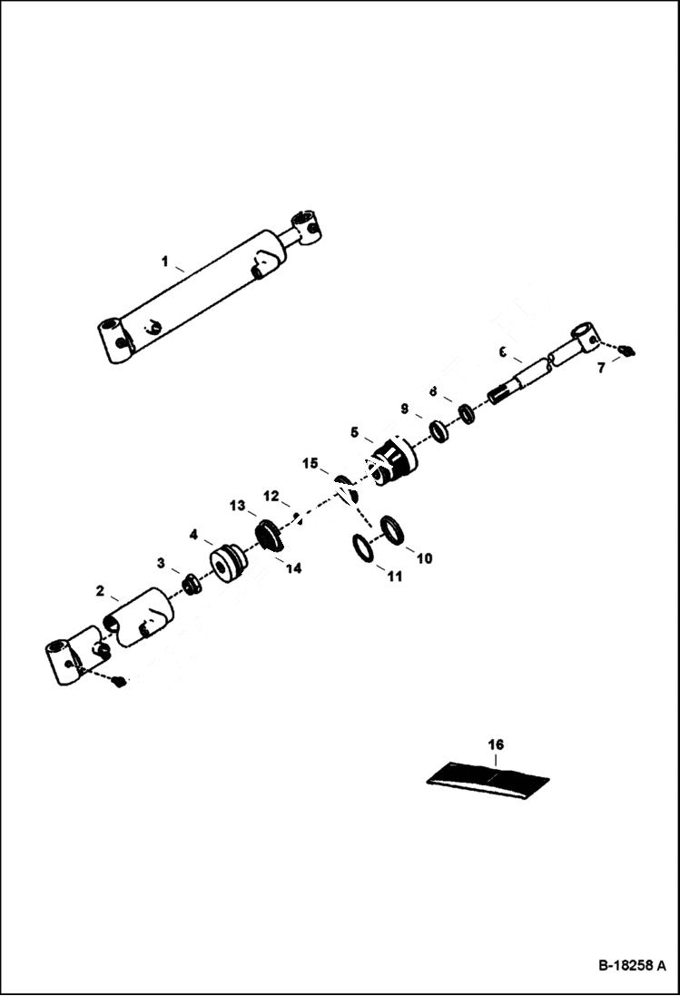 Схема запчастей Bobcat GRAPPLES - GRAPPLE CYLINDER - 1600, 2000 & 2400 W/1.25 (31,75mm) Rod & 1 Elbow Loader