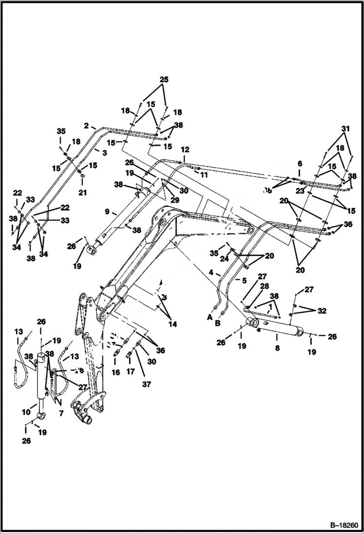 Схема запчастей Bobcat 341 - HYDRAULIC CIRCUITRY (Arm, Boom, Bucket & Auxiliary) HYDRAULIC SYSTEM