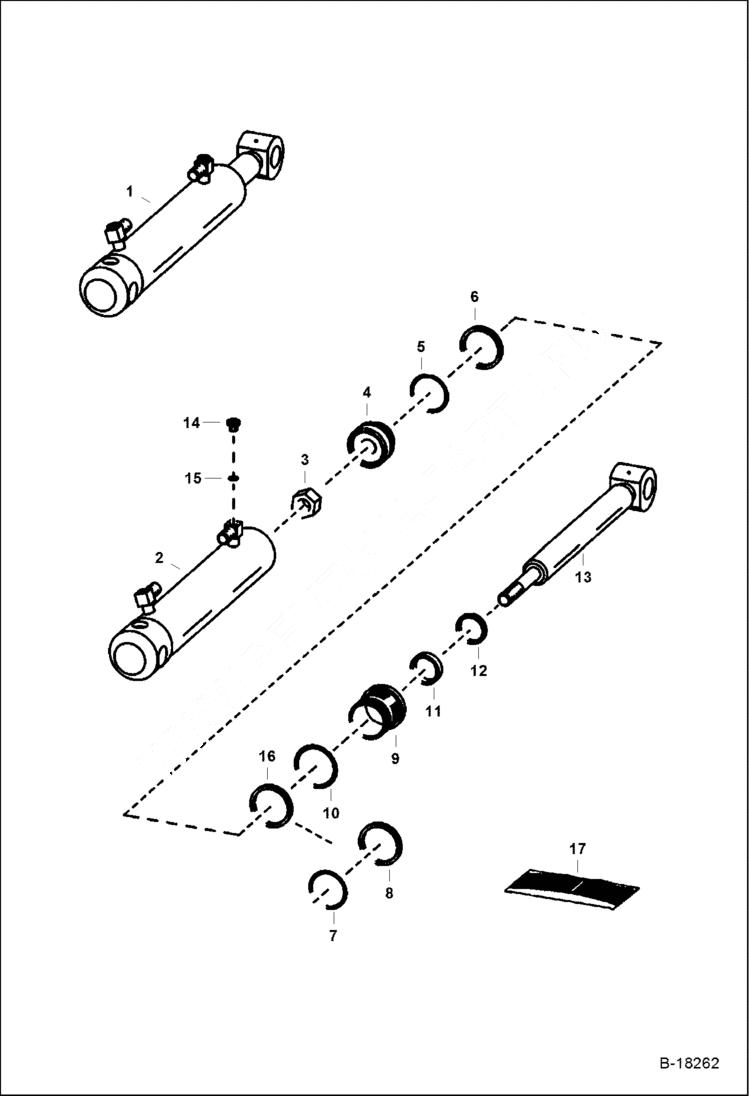 Схема запчастей Bobcat GRAPPLES - UTILITY, INDUSTRIAL & FARM GRAPPLE (Cylinder) W/ 31.8 mm (1.25) Rod - Use W/ 1.00 dia x 8.00 long mtg. pins Loader