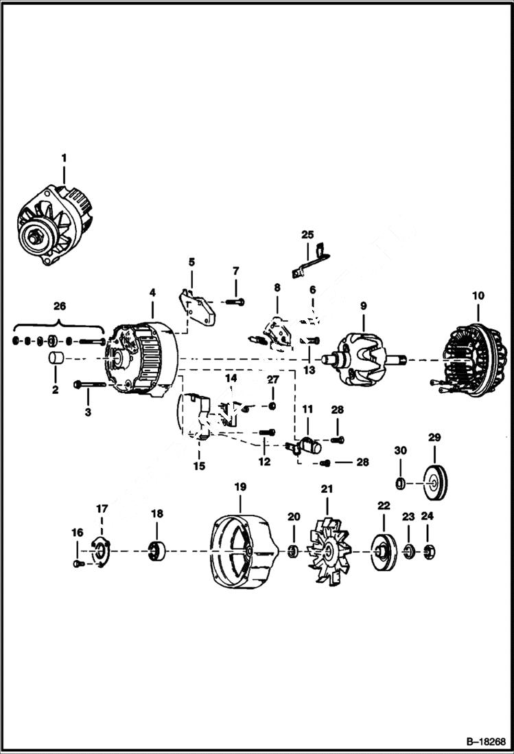 Схема запчастей Bobcat Articulated Loaders - ALTERNATOR (Delco 1105070 or 1105422) ELECTRICAL SYSTEM