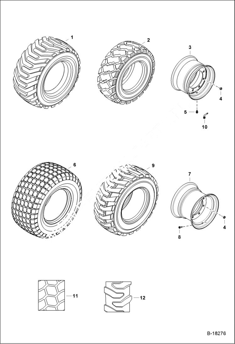 Схема запчастей Bobcat A-Series - TIRES & RIMS (Pneumatic Tire) ACCESSORIES & OPTIONS