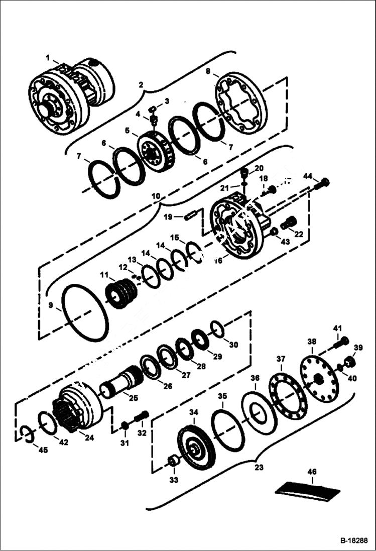 Схема запчастей Bobcat 341 - SWING MOTOR (5830-003-166 or R921810023) (S/N 515411497 & Above and 230611000 & Above) HYDRAULIC SYSTEM