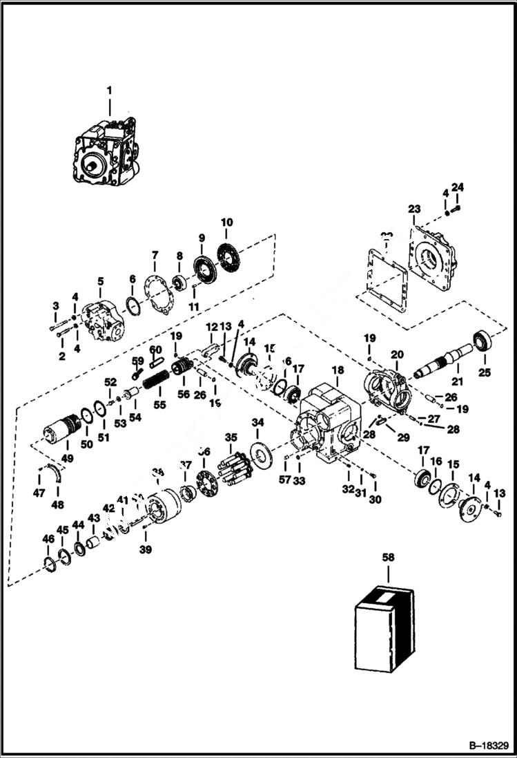 Схема запчастей Bobcat 900s - HYDROSTATIC PUMP (Model 22-2501AA-REDX) HYDROSTATIC SYSTEM