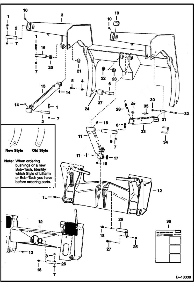 Схема запчастей Bobcat 600s - LIFT ARMS & BOBTACH MAIN FRAME