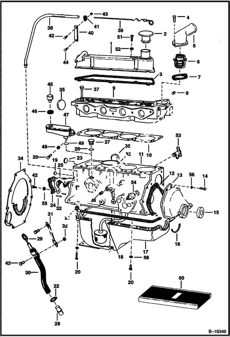 Схема запчастей Bobcat 600s - CYLINDER BLOCK (Ford Engine) POWER UNIT