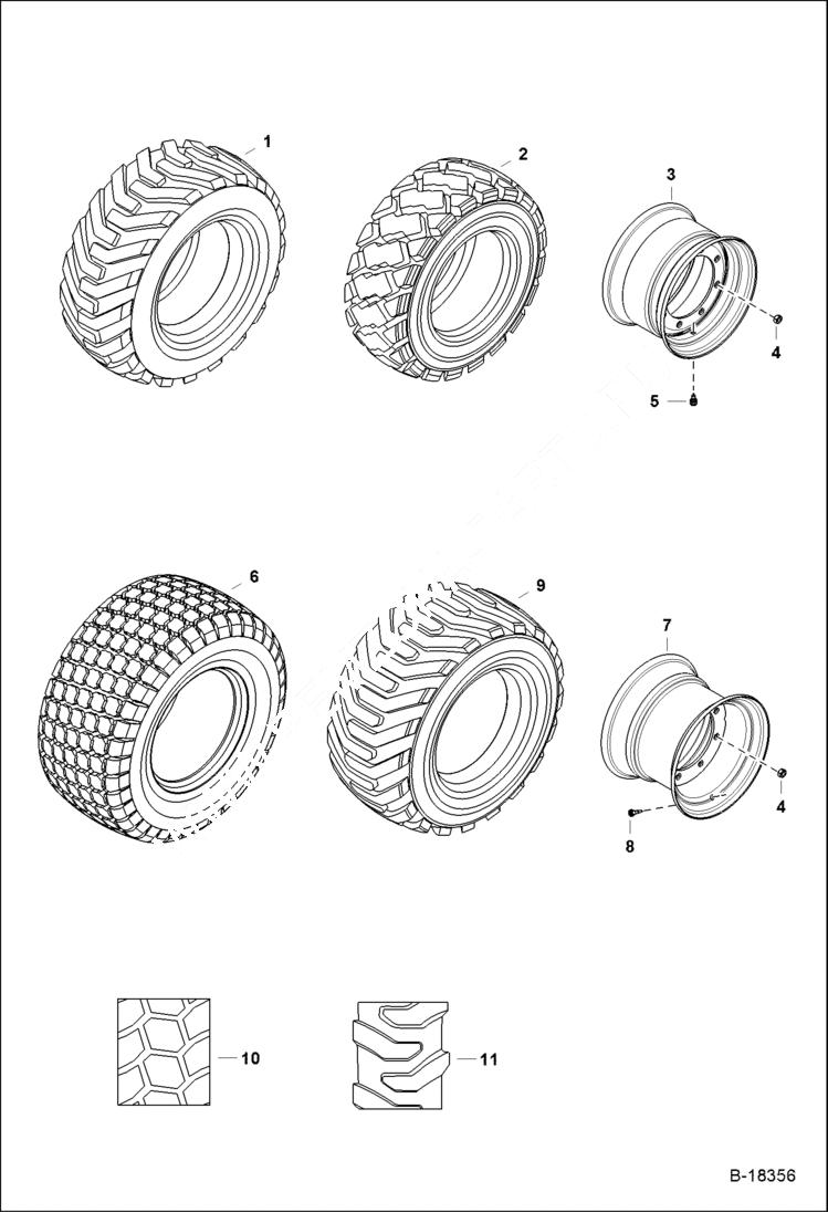 Схема запчастей Bobcat A-Series - TIRES & RIMS (Pneumatic Tire) ACCESSORIES & OPTIONS