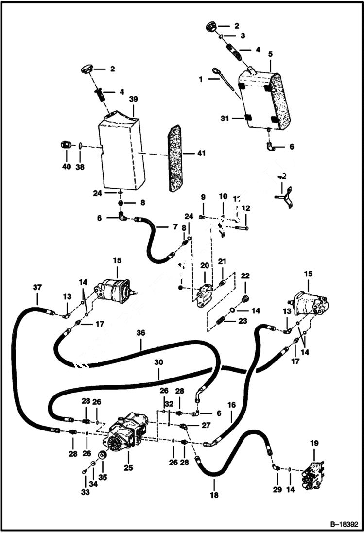 Схема запчастей Bobcat 600s - HYDROSTATIC CIRCUITRY (S/N 13406 Thru 24945) HYDROSTATIC SYSTEM