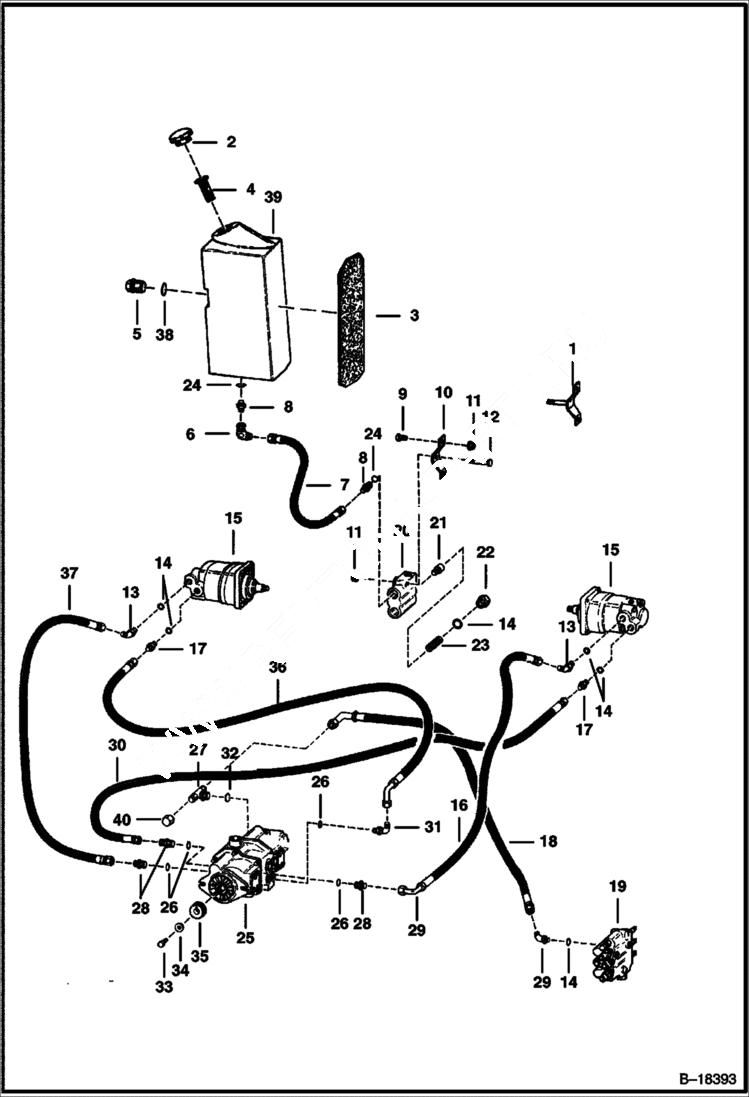 Схема запчастей Bobcat 600s - HYDROSTATIC CIRCUITRY (S/N 24946 & Above) HYDROSTATIC SYSTEM