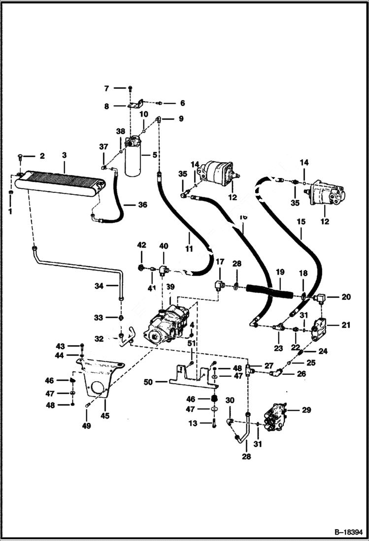 Схема запчастей Bobcat 600s - HYDROSTATIC CIRCUITRY (S/N 13406 Thru 24945) HYDROSTATIC SYSTEM