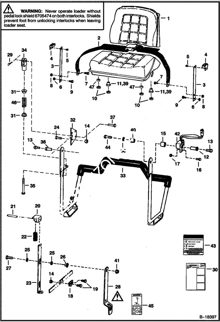 Схема запчастей Bobcat 800s - SEAT & SEAT BAR MAIN FRAME