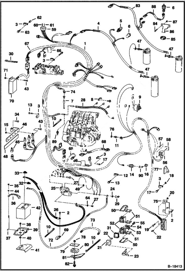 Схема запчастей Bobcat 800s - ENGINE ELECTRICAL CIRCUITRY (W/O B.O.S.S. Option) ELECTRICAL SYSTEM