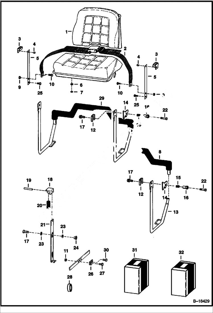 Схема запчастей Bobcat 800s - SEAT & SEAT BAR MAIN FRAME