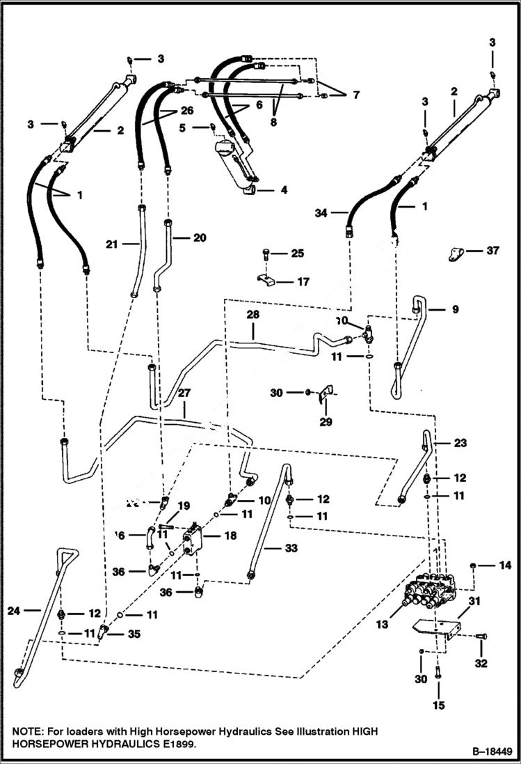 Схема запчастей Bobcat 800s - HYDRAULIC CIRCUITRY (S/N 26663 & Above) HYDRAULIC SYSTEM