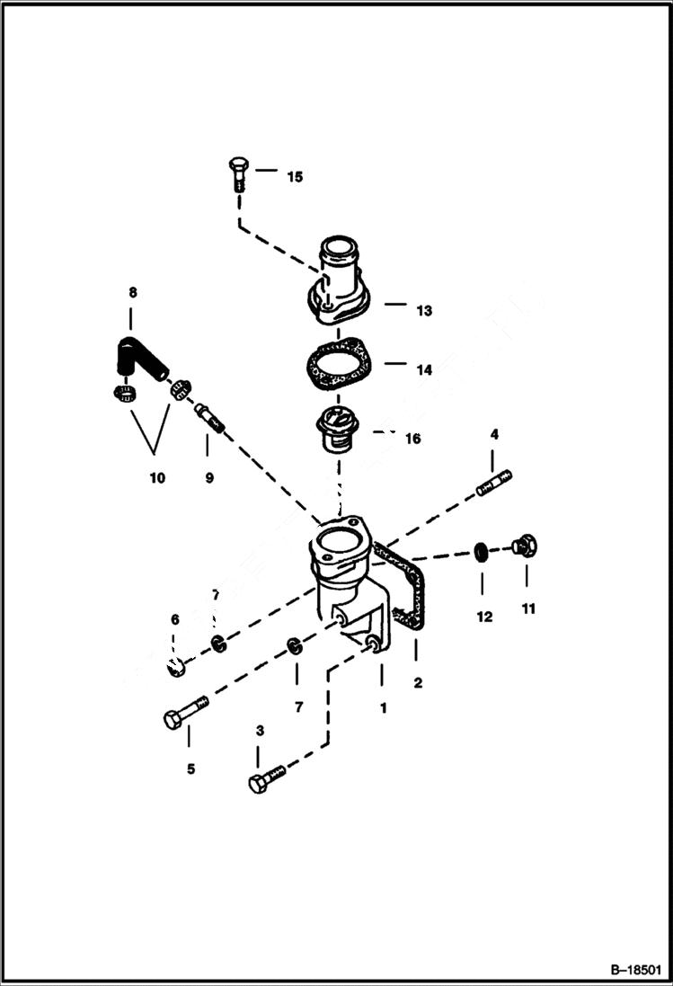 Схема запчастей Bobcat 600s - WATER FLANGE & THERMOSTAT POWER UNIT