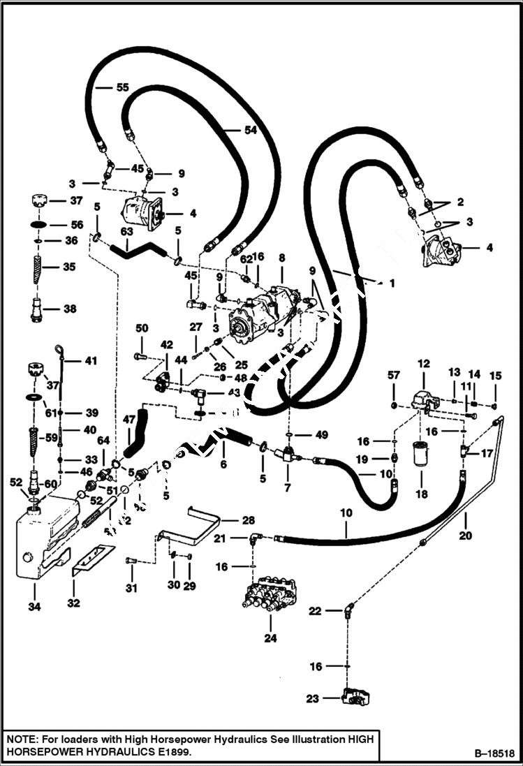 Схема запчастей Bobcat 800s - HYDROSTATIC CIRCUITRY (S/N 24001 Thru ) HYDROSTATIC SYSTEM