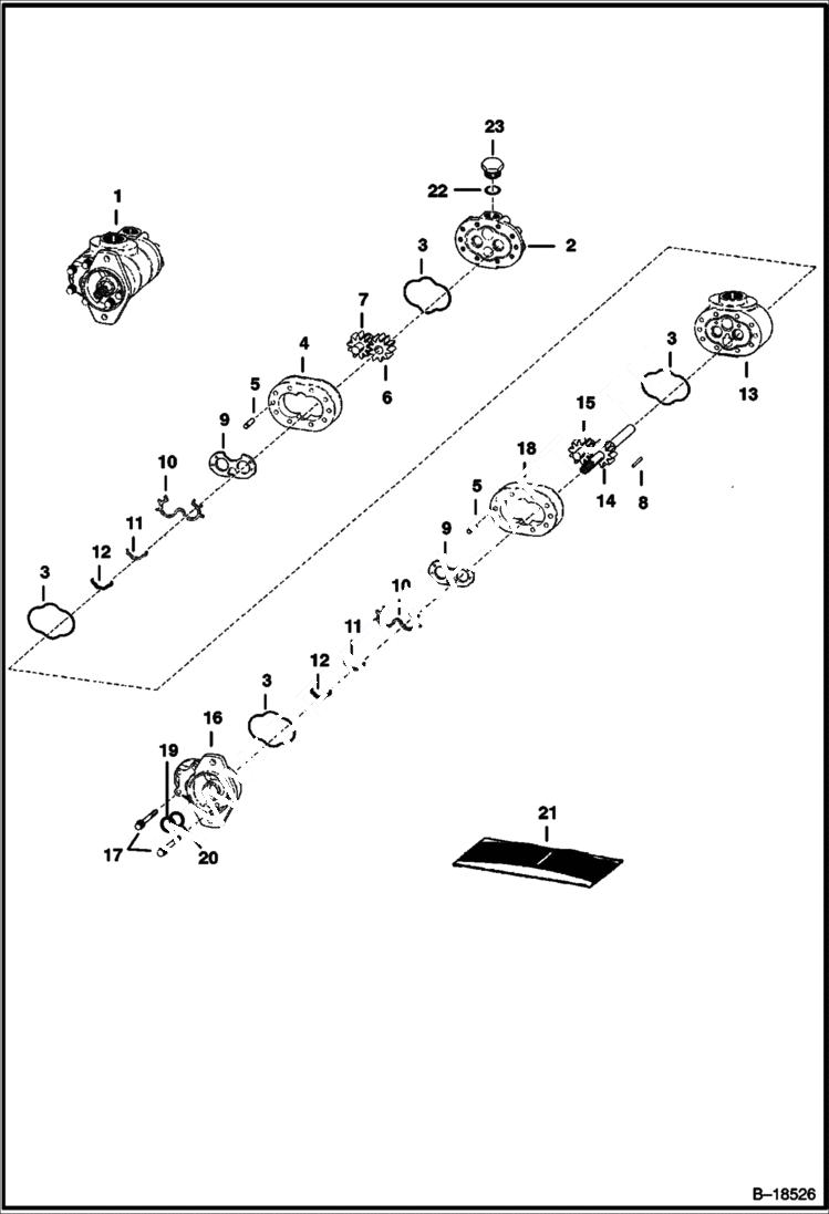 Схема запчастей Bobcat 800s - GEAR PUMP (Double) HYDROSTATIC SYSTEM