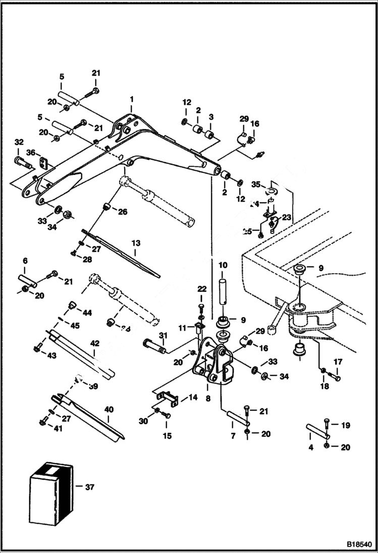 Схема запчастей Bobcat 225 - SWING BRACKET & BOOM WORK EQUIPMENT