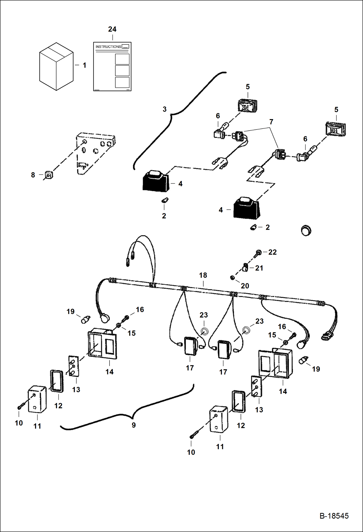 Схема запчастей Bobcat 800s - LIGHT KIT (Front & Rear) (For One-Piece Rear Door) (S/N 5141 15366-39999, 5142 13010-39999) ACCESSORIES & OPTIONS