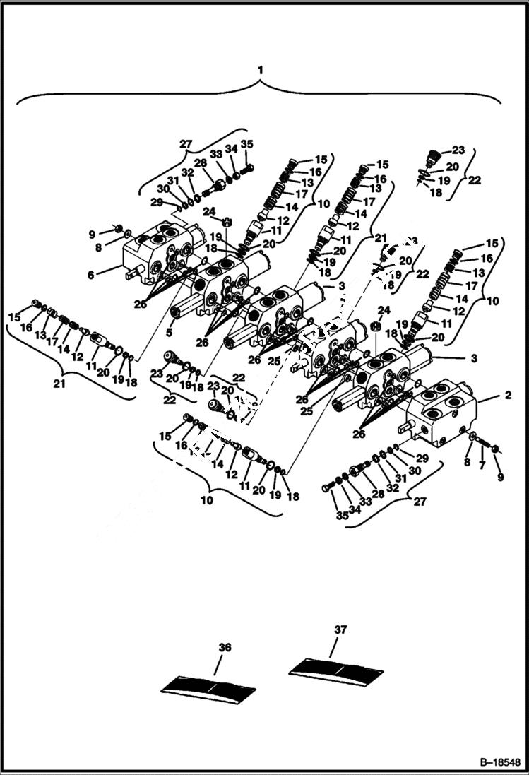 Схема запчастей Bobcat 225 - CONTROL VALVE ASSEMBLY 6-Spool HYDRAULIC SYSTEM