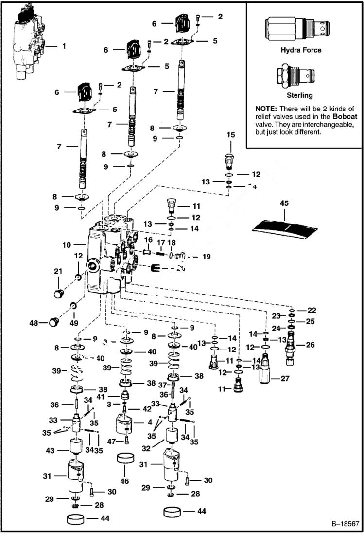 Схема запчастей Bobcat 600s - HYDRAULIC CONTROL VALVE HYDRAULIC SYSTEM