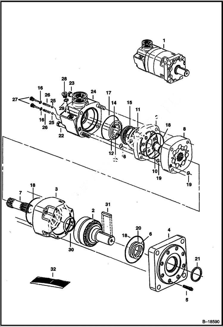 Схема запчастей Bobcat TILLER - TILLER (Hydrostatic Motor) (463) (500 Series) (38 6144) Loader