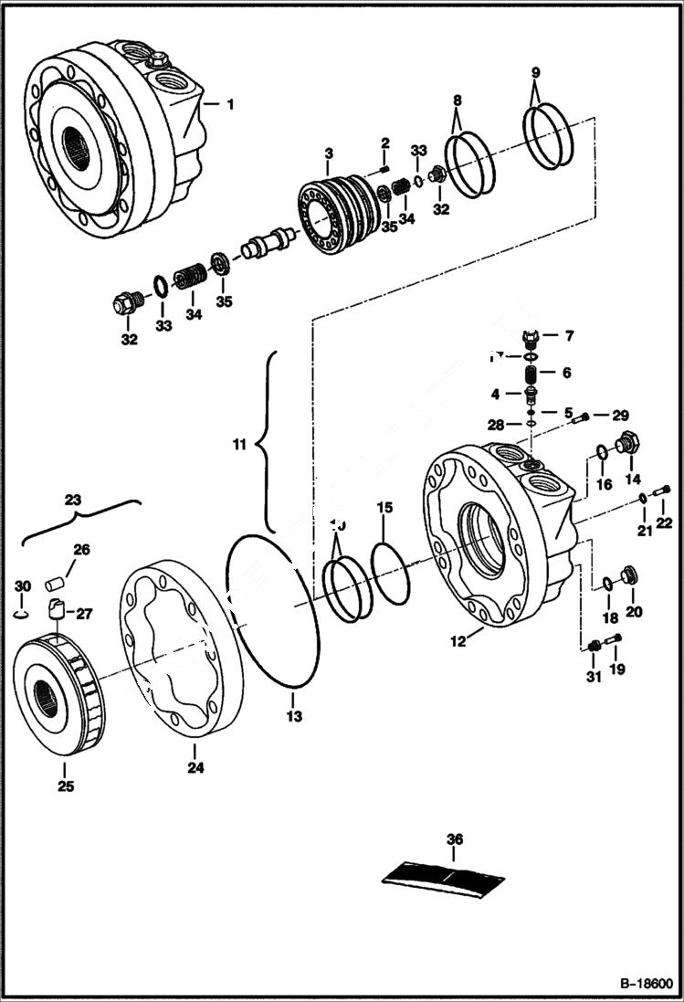 Схема запчастей Bobcat 800s - HYDROSTATIC MOTOR (Rexroth) (5144 25001-27761, 5145 25001-25301, 5146 25001-25303) HYDROSTATIC SYSTEM