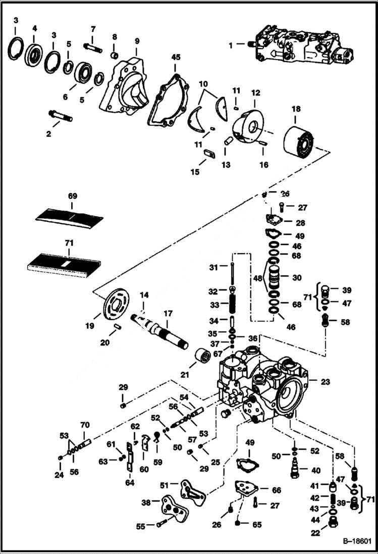 Схема запчастей Bobcat 800s - HYDROSTATIC PUMP (M46 - Servo Assisted Steering) (Left Half) (5144 18904, 5145 20062, 5146 20146 & Below) HYDROSTATIC SYSTEM