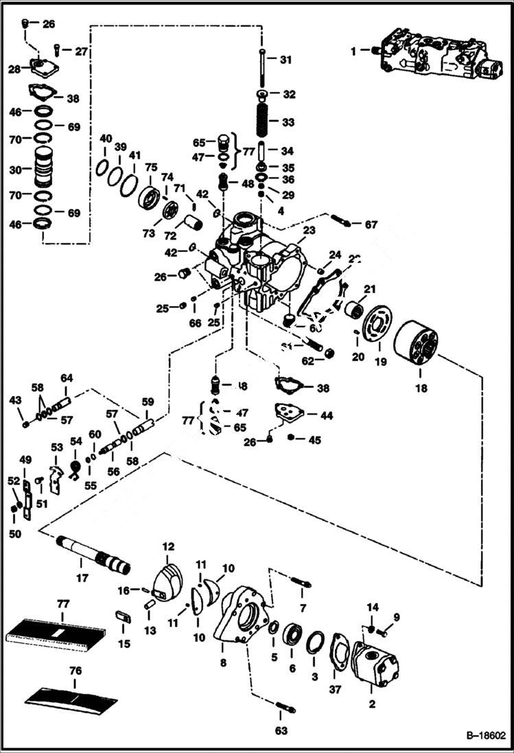 Схема запчастей Bobcat 800s - HYDROSTATIC PUMP (M46 - Servo Assisted Steering) (Right Half) (5144 18904, 5145 20062, 5146 20146 & Below) HYDROSTATIC SYSTEM