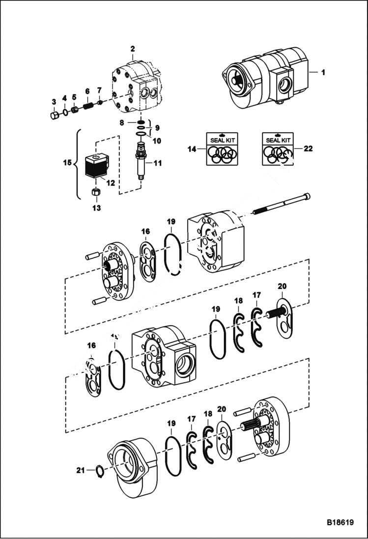 Схема запчастей Bobcat T-Series - HIGH FLOW HYDRAULICS (Double Gear Pump) (S/N 5189 16428, 5175 15147 & Above) HIGH FLOW HYDRAULICS