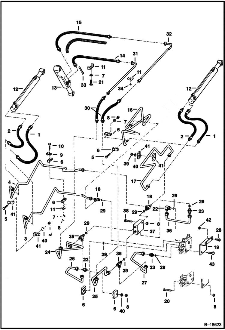 Схема запчастей Bobcat 800s - HYDRAULIC CIRCUITRY (W/ Bucket Positioning Valve) (S/N 5144 28655, 5145 25336, 5146 25377 & Below) HYDRAULIC SYSTEM