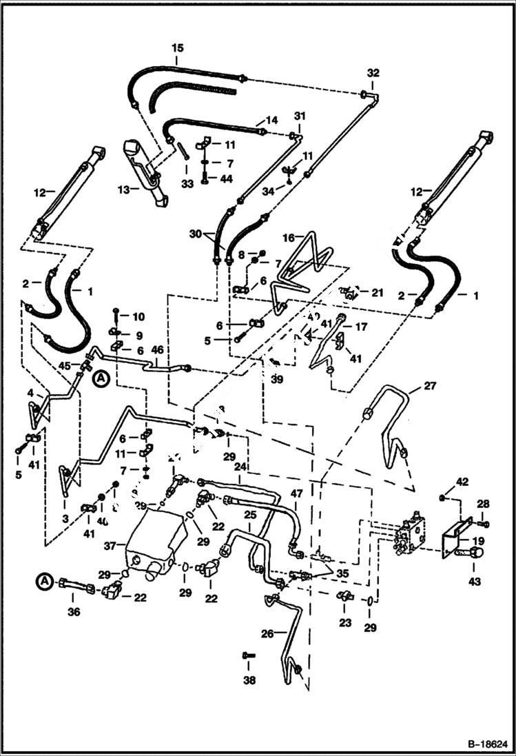 Схема запчастей Bobcat 800s - HYDRAULIC CIRCUITRY (W/ Bucket Positioning Valve) (S/N 5144 28656, 5145 25337, 5146 25378 & Above) HYDRAULIC SYSTEM