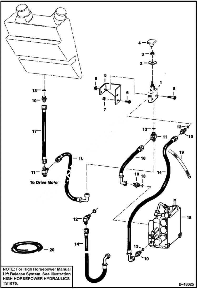 Схема запчастей Bobcat 800s - MANUAL LIFT RELEASE SYSTEM HYDRAULIC SYSTEM