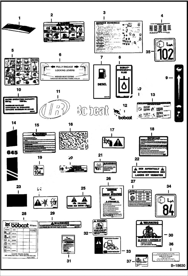 Схема запчастей Bobcat 600s - DECALS ACCESSORIES & OPTIONS