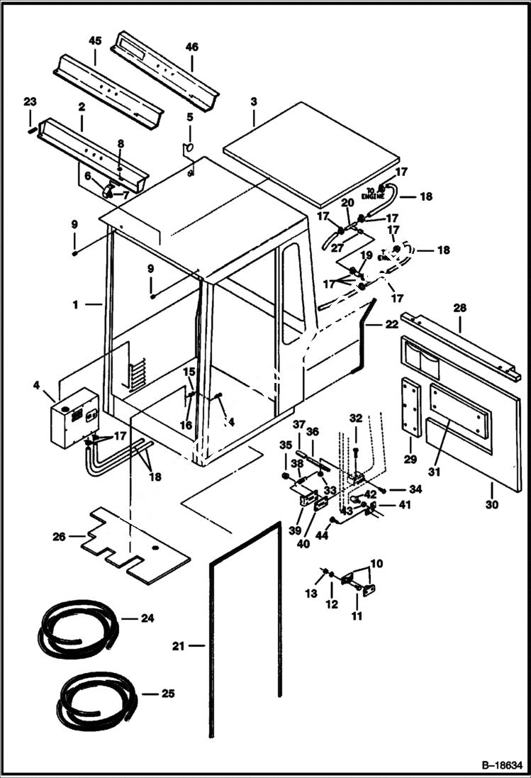 Схема запчастей Bobcat 231 - OPERATOR CAB (Standard) MAIN FRAME