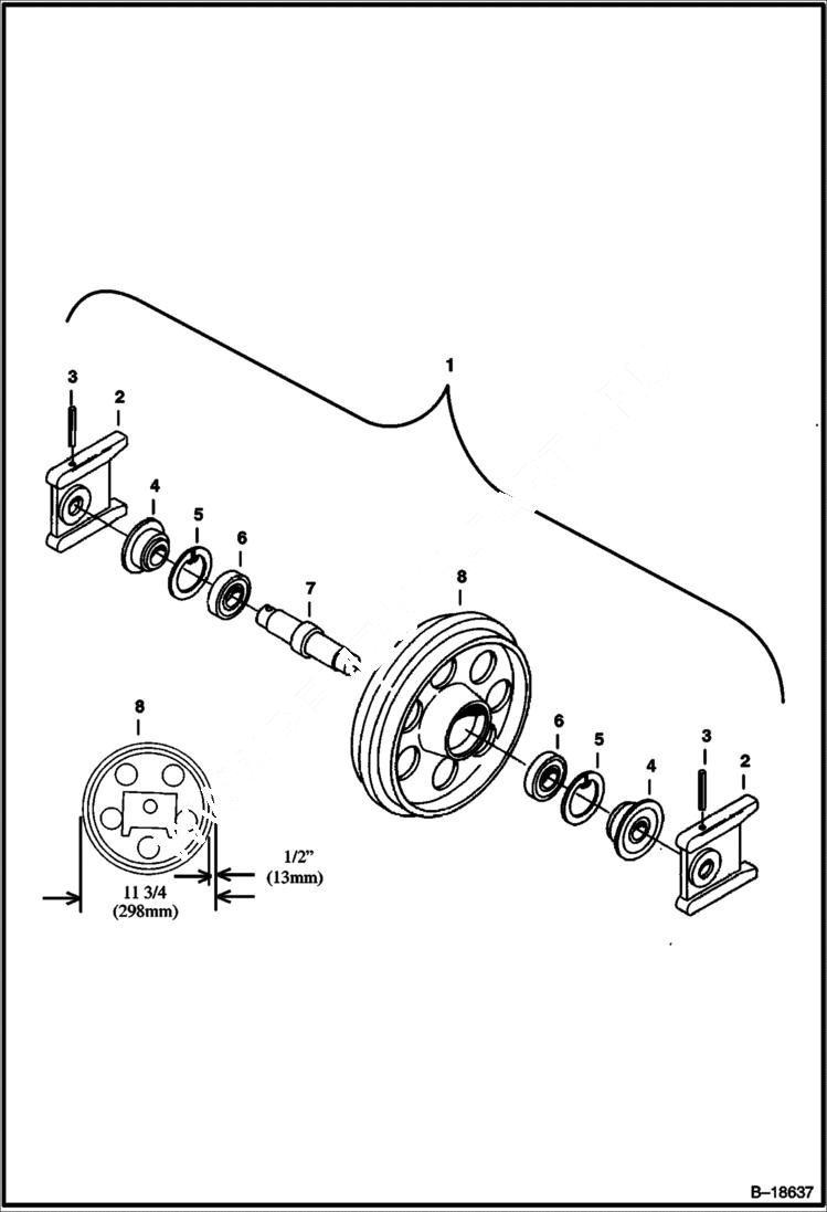 Схема запчастей Bobcat 231 - FRONT IDLER (Steel or Rubber Track) UNDERCARRIAGE