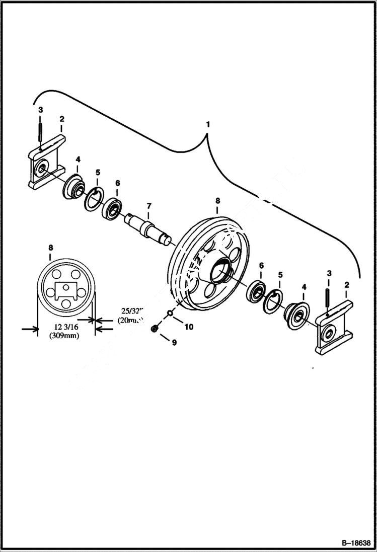 Схема запчастей Bobcat 325 - FRONT IDLER (For all Rubber Tracks - Except on European Models) (W/ Oil Plug) UNDERCARRIAGE