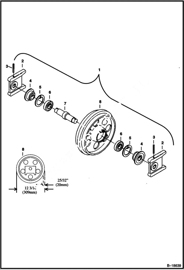 Схема запчастей Bobcat 231 - FRONT IDLER (For all Rubber Tracks - Except on European Models) (W/O Oil Plug) UNDERCARRIAGE