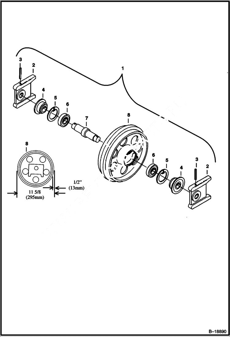 Схема запчастей Bobcat 231 - FRONT IDLER (For all Steel & for Rubber Tracks on European Models) (W/O Oil Plug) UNDERCARRIAGE