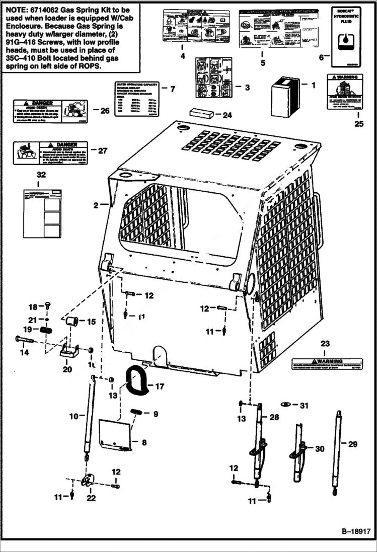 Схема запчастей Bobcat 700s - OPERATOR CAB (S/N 19999 & Below) MAIN FRAME