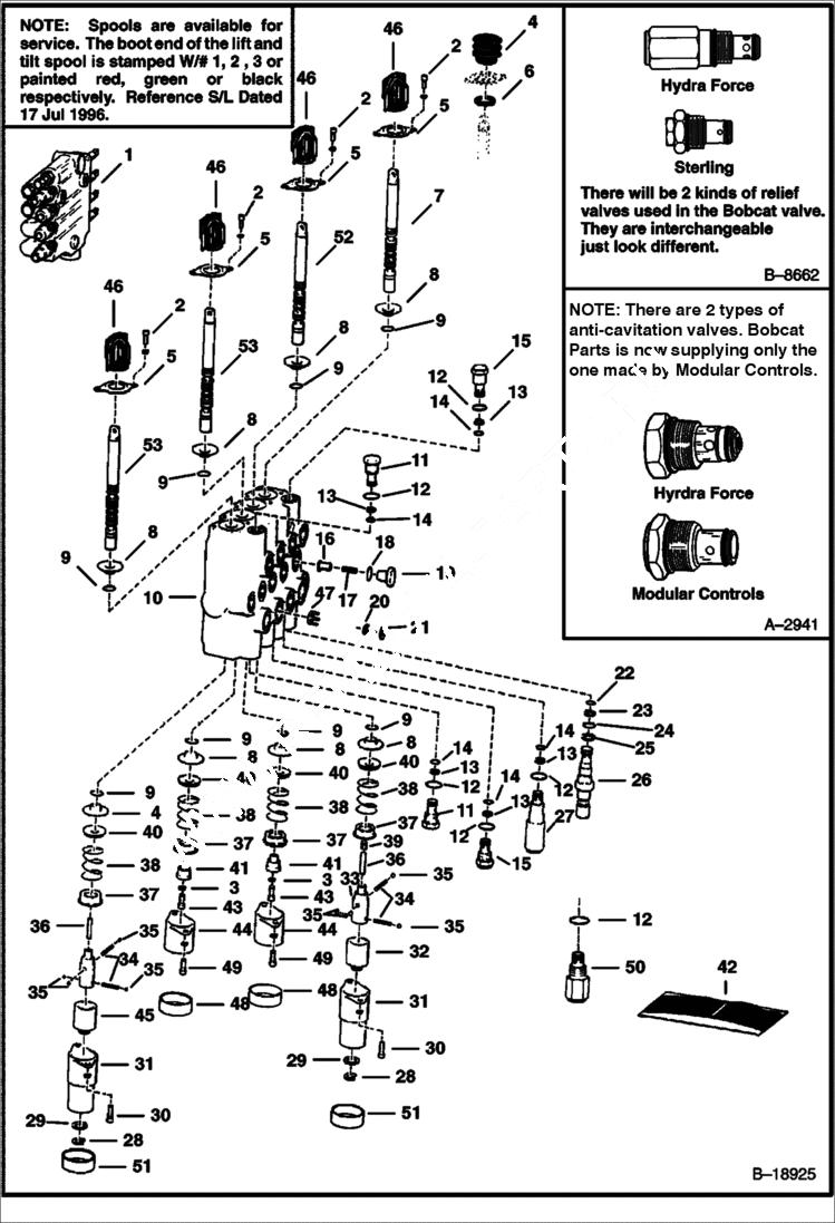 Схема запчастей Bobcat 700s - HYDRAULIC CONTROL VALVE (S/N 15001 & Above) HYDRAULIC SYSTEM