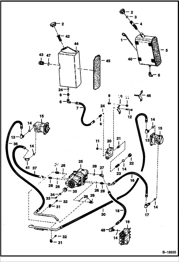 Схема запчастей Bobcat 700s - HYDROSTATIC CIRCUITRY (S/N 15001 & Above) HYDROSTATIC SYSTEM