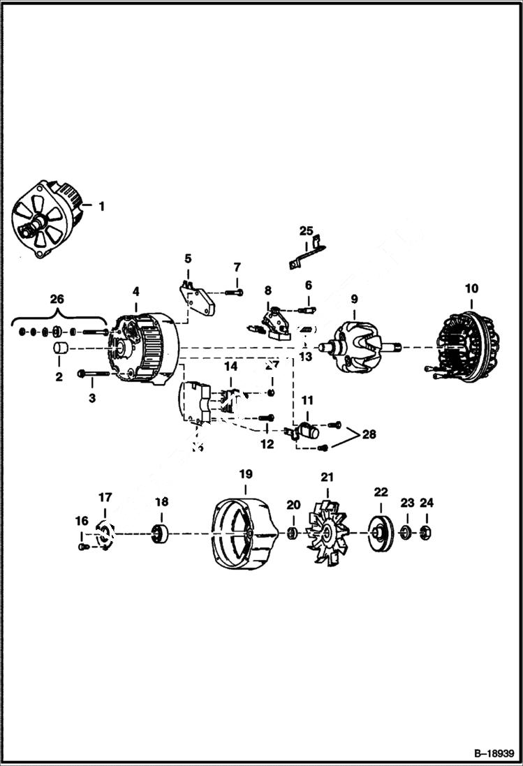 Схема запчастей Bobcat Articulated Loaders - ALTERNATOR (Delco 1105070 or 1105422 - Open) ELECTRICAL SYSTEM