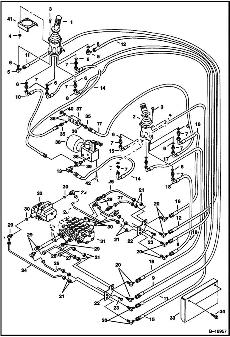 Схема запчастей Bobcat 320 - HYDRAULIC CIRCUITRY (Joystick Controls) (ISO) (S/N 511720001-511721411) HYDRAULIC SYSTEM