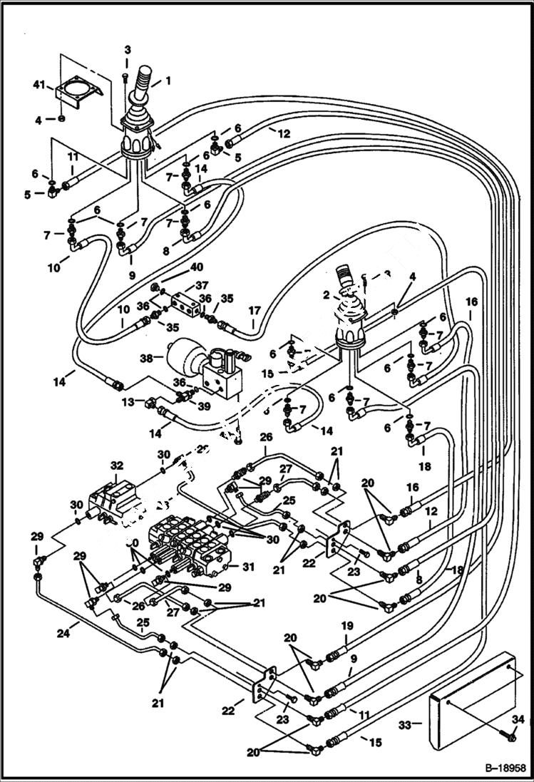 Схема запчастей Bobcat 320 - HYDRAULIC CIRCUITRY (Joystick Controls) (Standard) (S/N 511720001-511721411) HYDRAULIC SYSTEM