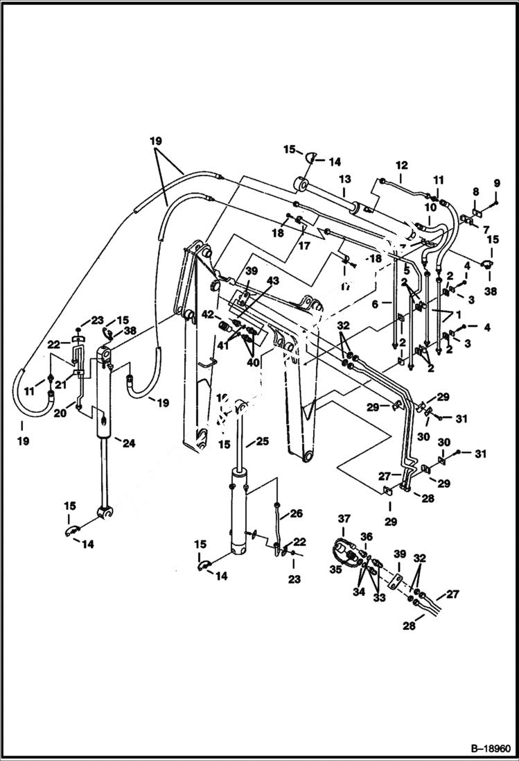 Схема запчастей Bobcat 320 - HYDRAULIC CIRCUITRY (Boom, Arm & Auxiliary) (S/N 511720001-511721115) HYDRAULIC SYSTEM