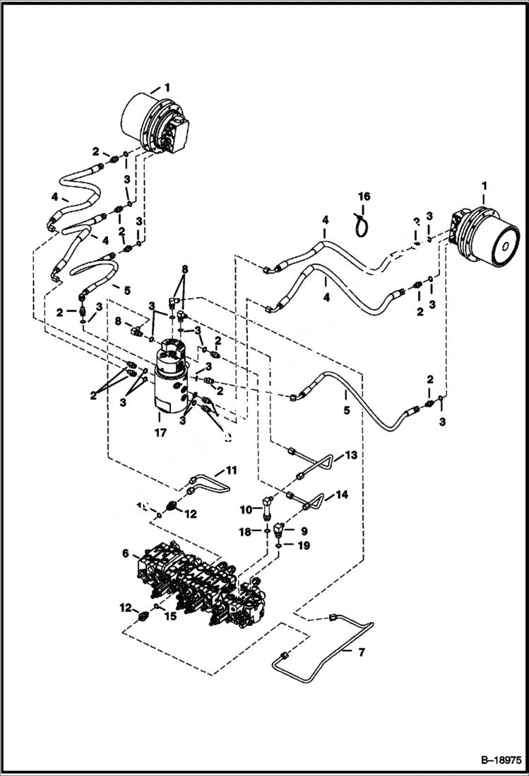 Схема запчастей Bobcat 320 - HYDRAULIC CIRCUITRY (Valve to Travel Motors) (S/N 5623 20000 & Above, 5178-11000 & Above) HYDRAULIC SYSTEM