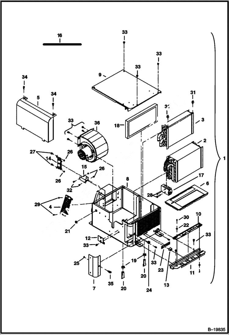 Схема запчастей Bobcat 334 - HEATER/AIR CONDITIONING (S/N 232513960, 232711647, 232612934 & Above) ACCESSORIES & OPTIONS