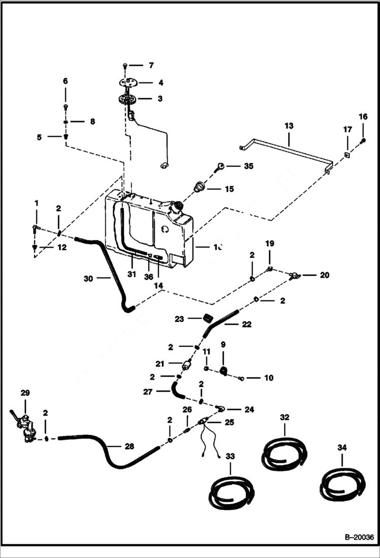 Схема запчастей Bobcat 700s - FUEL SYSTEM (S/N 23001 & Above) MAIN FRAME